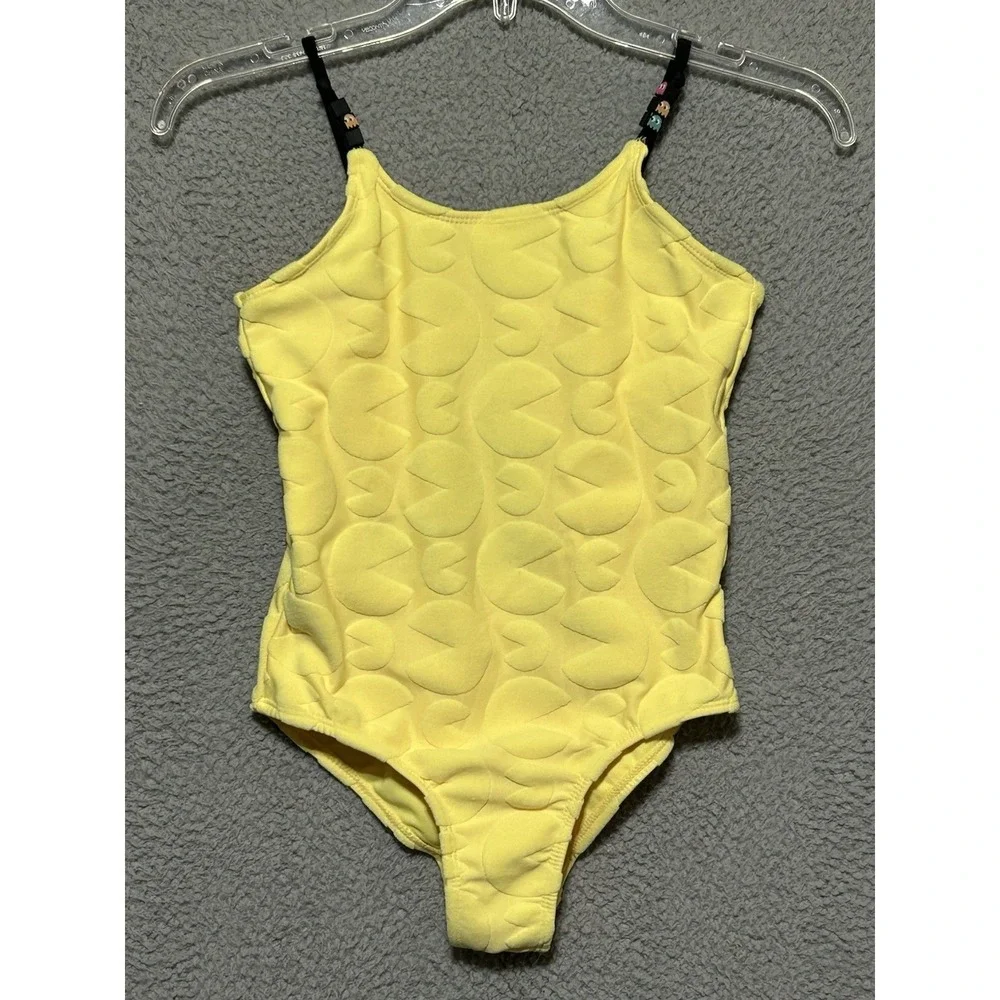 Justice x Pacman Yellow Terry One Piece Swimsuit Girls Medium/10 Pool Beach